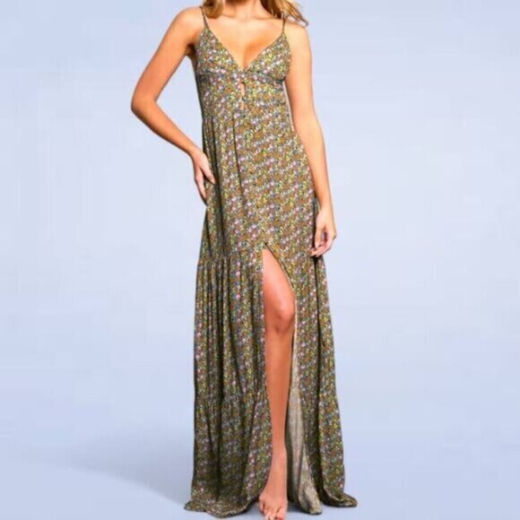 Maaji Dresses & Skirts - BNWT Maaji Olive Floral Maxi Slip Dress with Front Slit